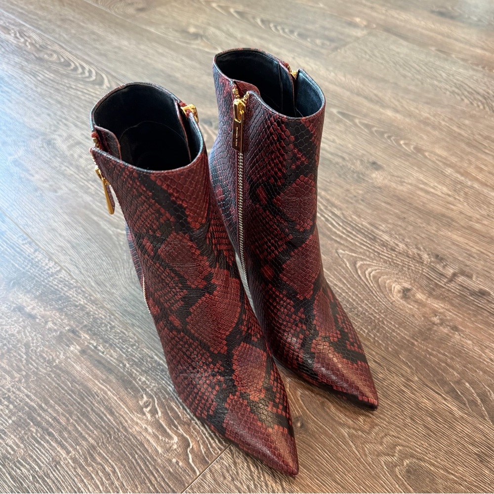 Michael Kors KEKE Red Brandy Embossed Snake Skin Bootie Ankle Short Boots Shoes